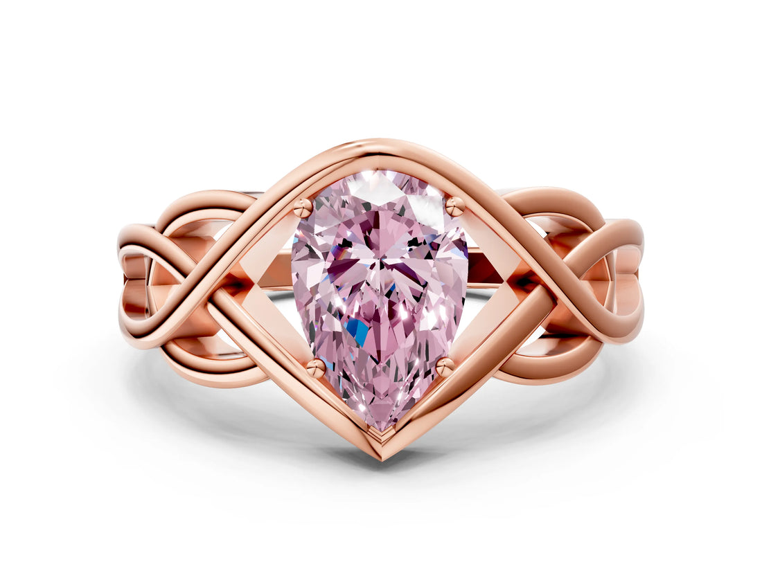 Rose gold Fancy Pink Pear Cut Solitaire Intertwined Band Prong Setting Ring