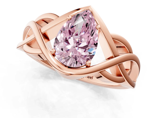Rose Gold Pear-Shaped Woven Solitaire Engagement Ring Setting for Fancy Pink Center