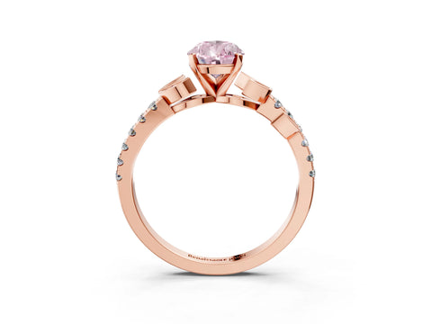 Rose gold Fancy Pink Pear Cut Solitaire Leaf-Inspired Diamond Ring with Pavé Band and Four-Prong Setting_3