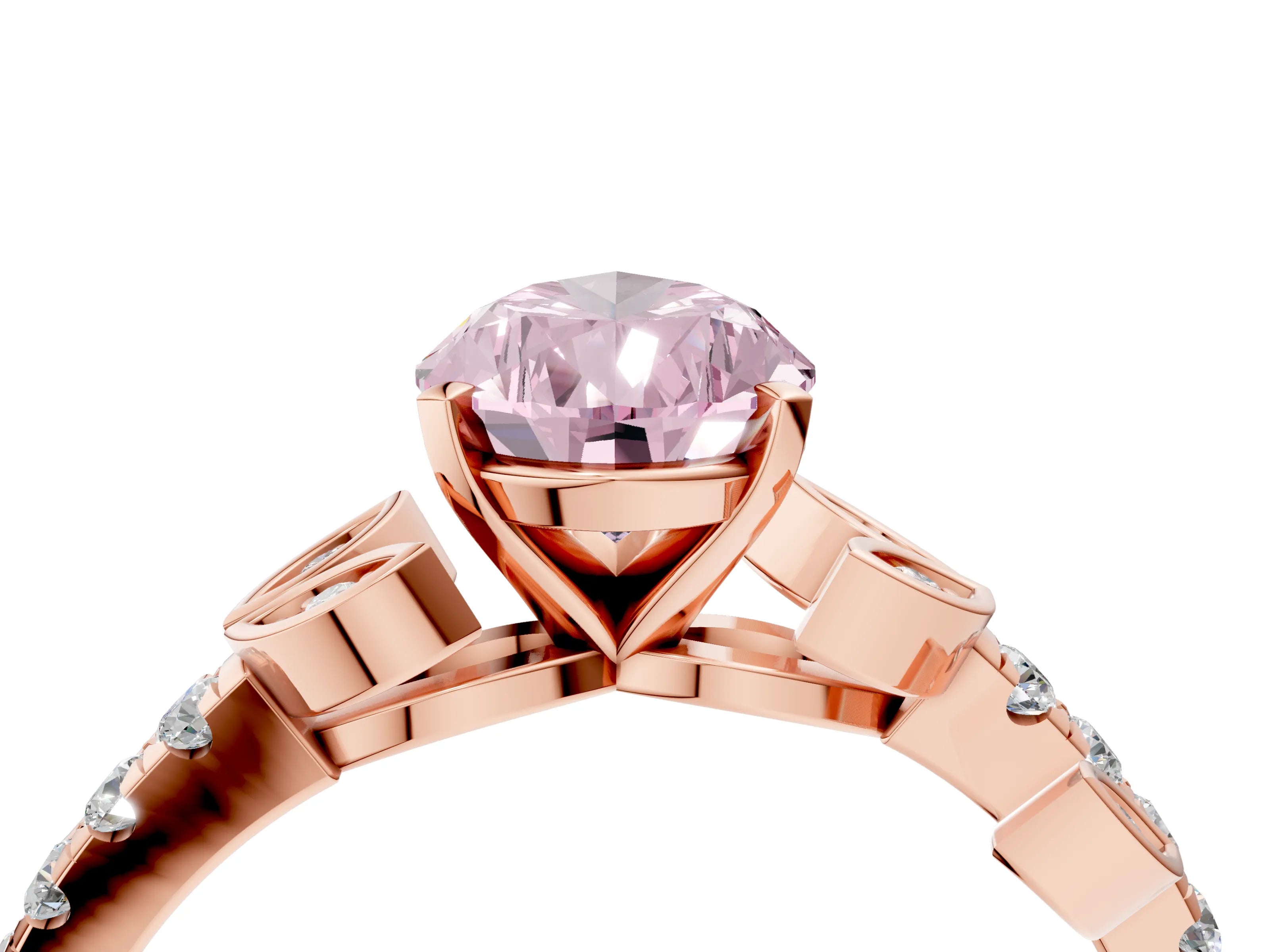 Rose gold Fancy Pink Pear Cut Solitaire Leaf-Inspired Diamond Ring with Pavé Band and Four-Prong Setting_4