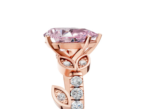 Rose gold Fancy Pink Pear Cut Solitaire Leaf-Inspired Diamond Ring with Pavé Band and Four-Prong Setting_5