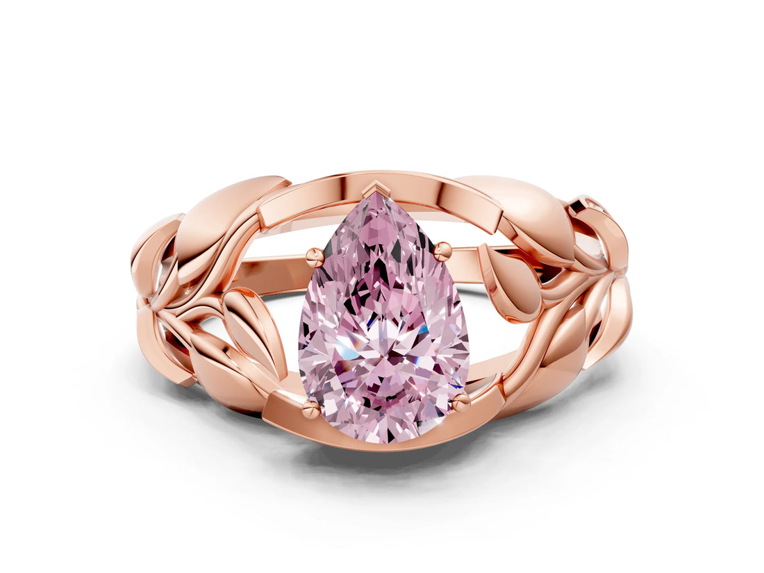 Rose gold Fancy Pink Pear Cut Solitaire Leaf-Inspired Engagement Ring with Prong Setting_12