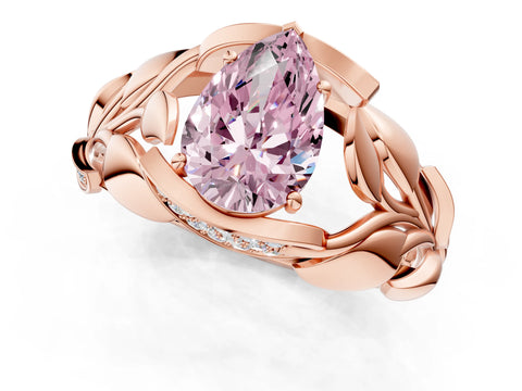 Rose gold Fancy Pink Pear Cut Solitaire Leaf-Inspired Engagement Ring with Prong Setting_1