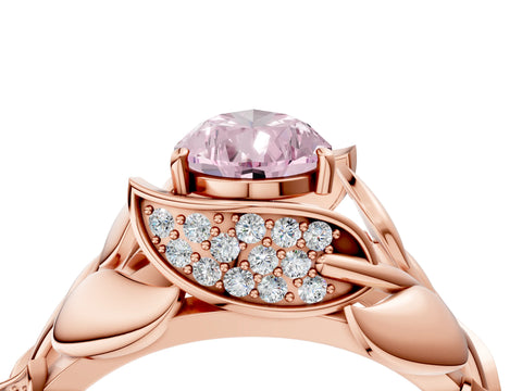 Rose gold Fancy Pink Pear Cut Solitaire Leaf-Inspired Engagement Ring with Prong Setting_4