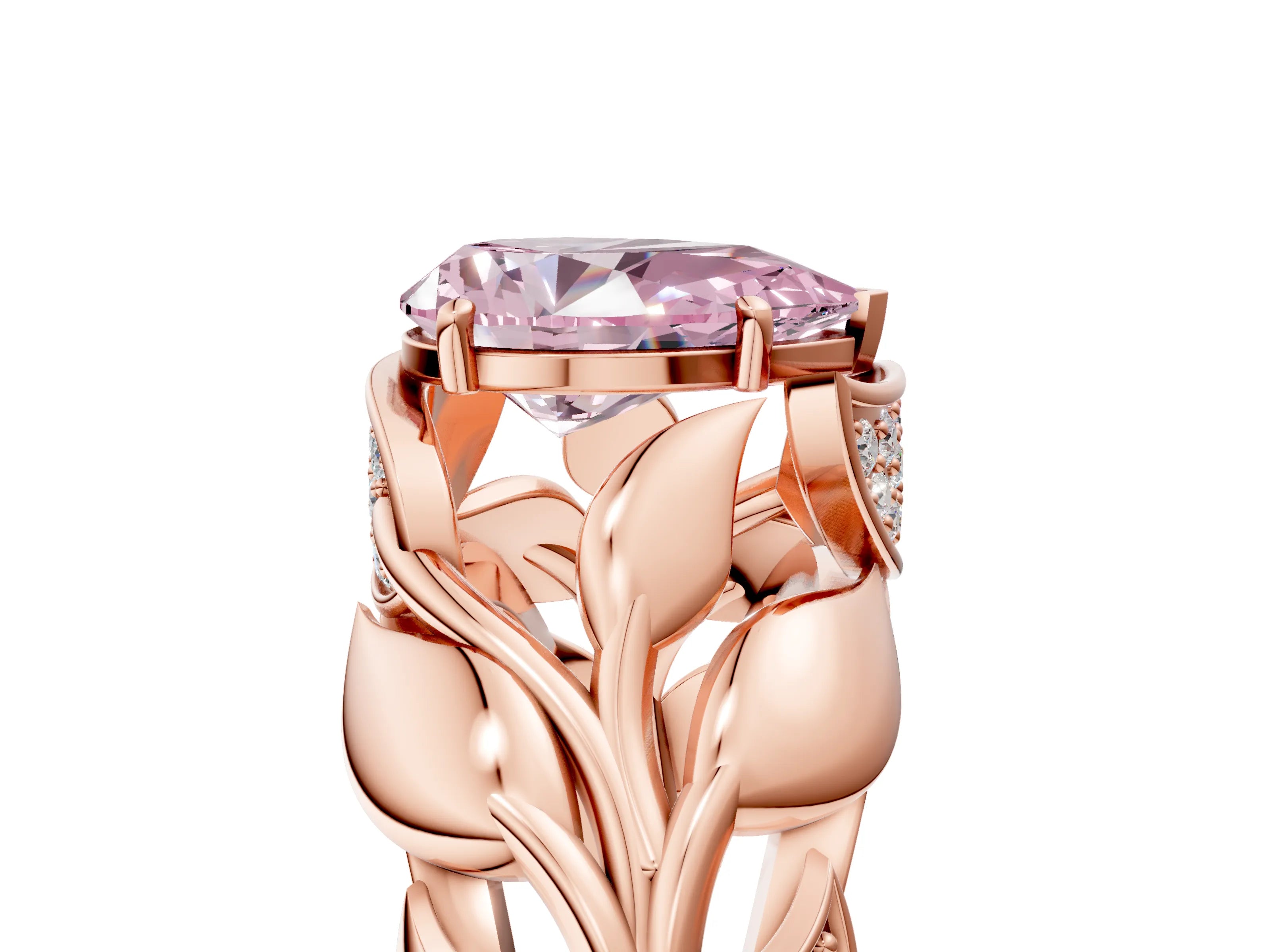 Rose gold Fancy Pink Pear Cut Solitaire Leaf-Inspired Engagement Ring with Prong Setting_5