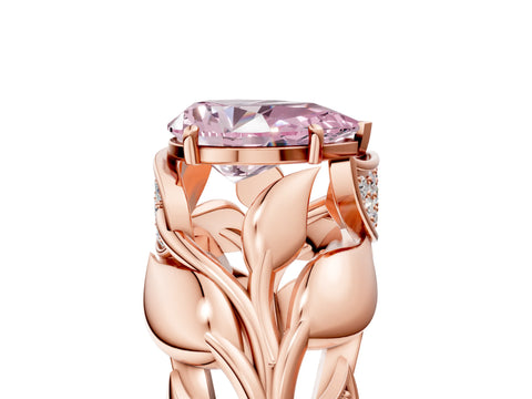 Rose gold Fancy Pink Pear Cut Solitaire Leaf-Inspired Engagement Ring with Prong Setting_5