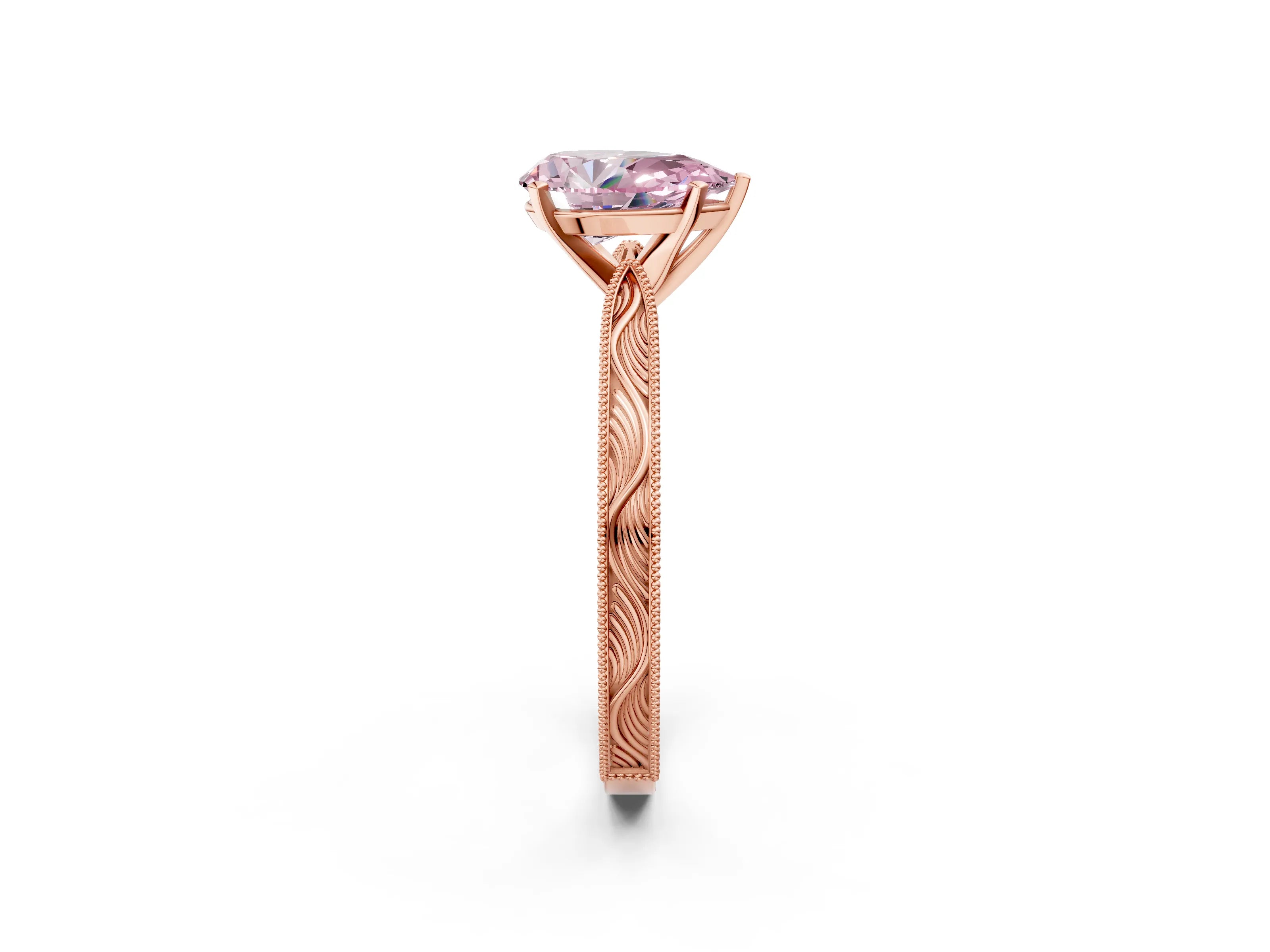 Rose gold Fancy Pink Pear Cut Solitaire Milgrain Engraved Band with Four-Prong Setting_2