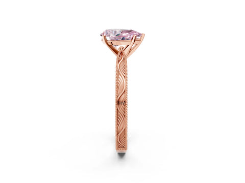 Rose gold Fancy Pink Pear Cut Solitaire Milgrain Engraved Band with Four-Prong Setting_2