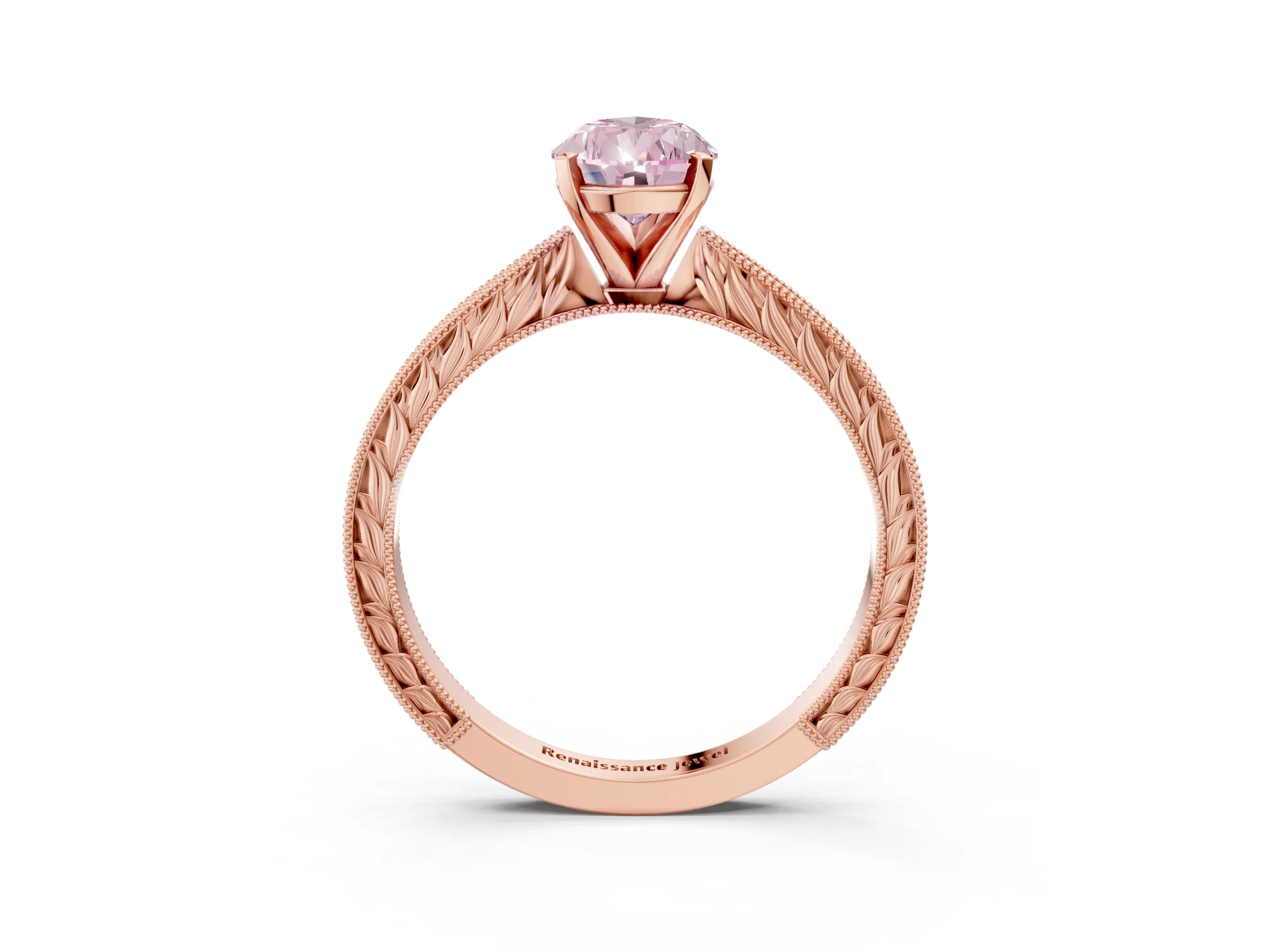 Rose gold Fancy Pink Pear Cut Solitaire Milgrain Engraved Band with Four-Prong Setting_3
