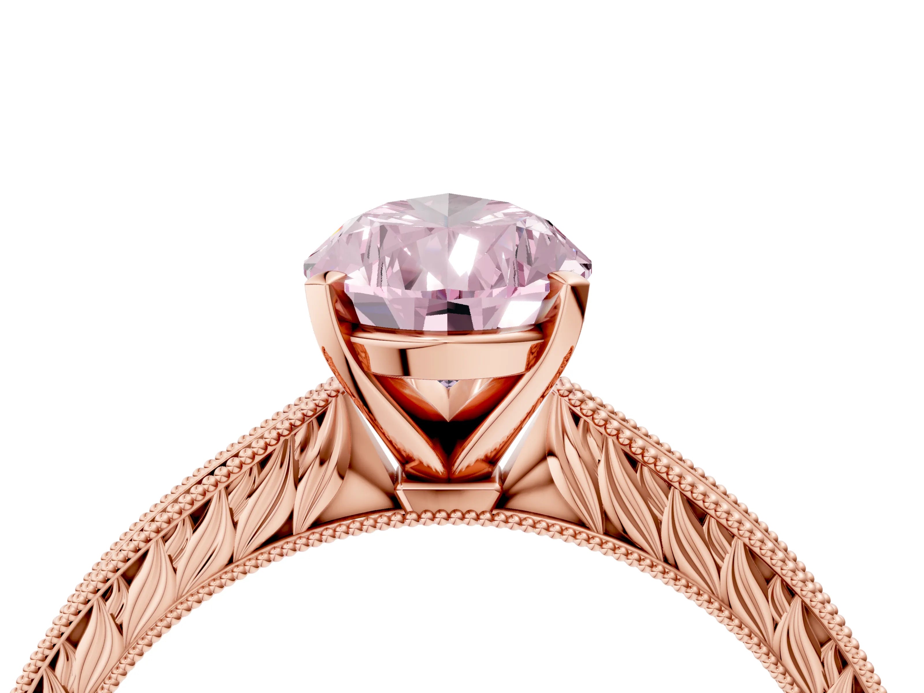 Rose gold Fancy Pink Pear Cut Solitaire Milgrain Engraved Band with Four-Prong Setting_4
