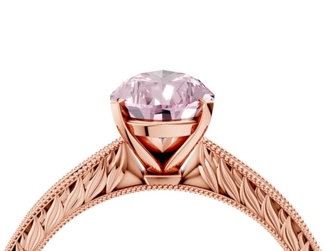 Rose gold Fancy Pink Pear Cut Solitaire Milgrain Engraved Band with Four-Prong Setting_4
