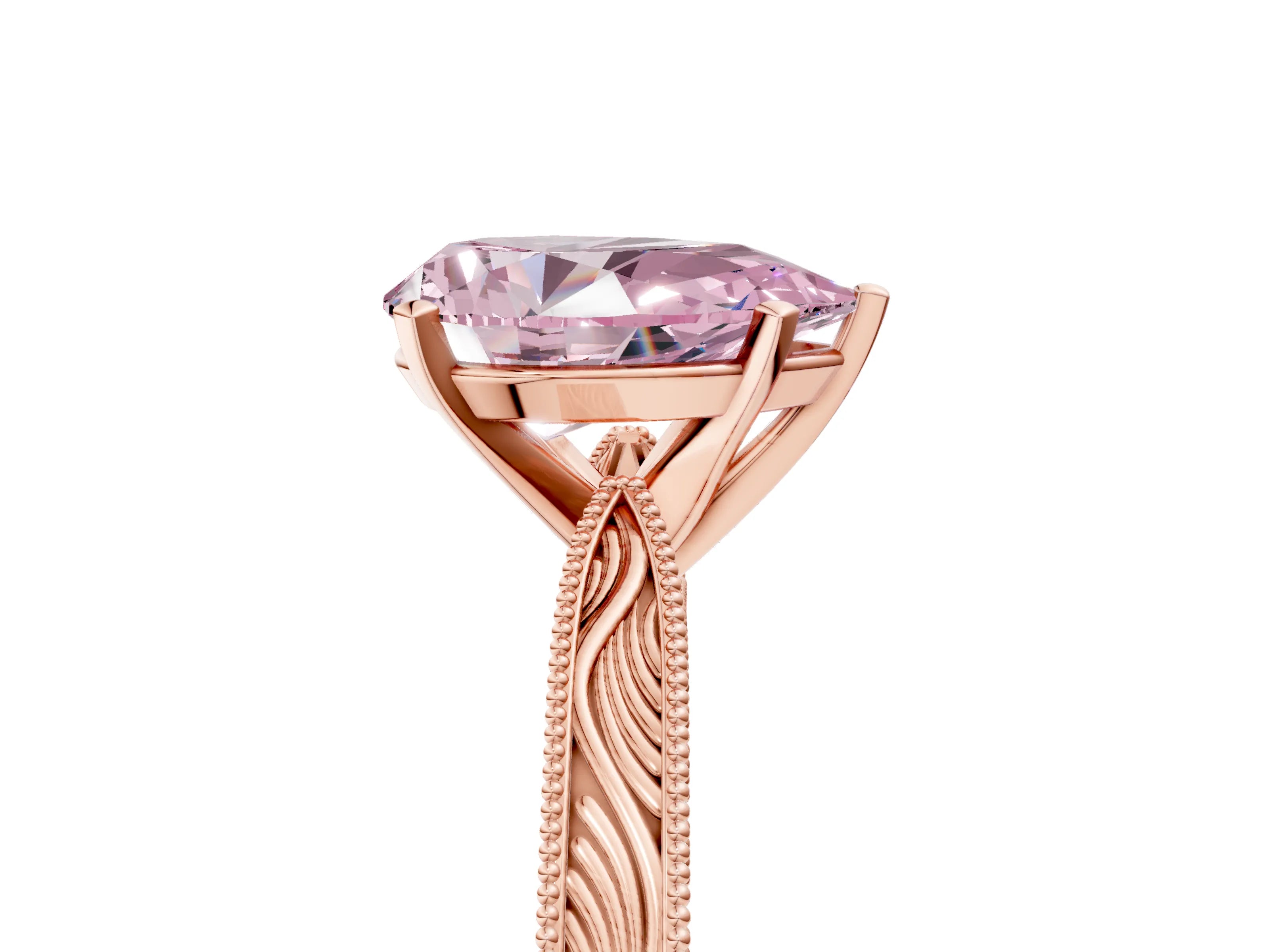 Rose gold Fancy Pink Pear Cut Solitaire Milgrain Engraved Band with Four-Prong Setting_5