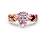 Rose gold Fancy Pink Pear Cut Solitaire Milgrain Leaf Band with Prong Setting