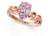 Rose gold Fancy Pink Pear Cut Solitaire Milgrain Leaf Band with Prong Setting_1