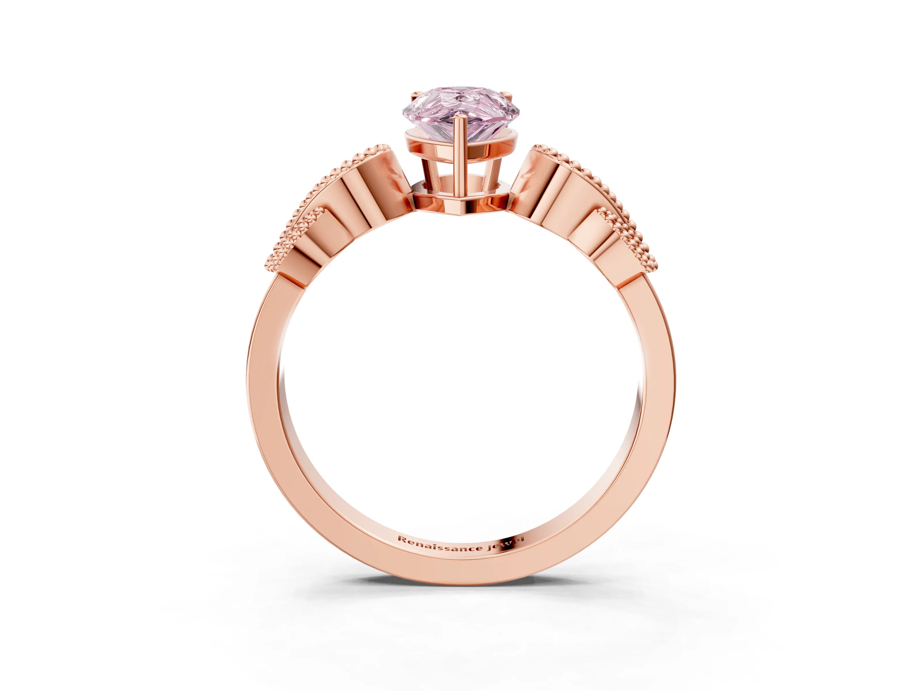 Rose gold Fancy Pink Pear Cut Solitaire Milgrain Leaf Band with Prong Setting_3