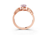 Rose gold Fancy Pink Pear Cut Solitaire Milgrain Leaf Band with Prong Setting_3