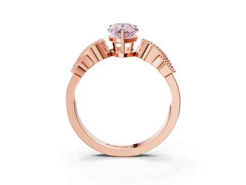 Rose gold Fancy Pink Pear Cut Solitaire Milgrain Leaf Band with Prong Setting_3