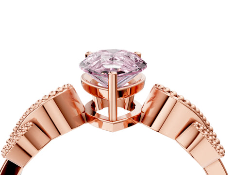 Rose gold Fancy Pink Pear Cut Solitaire Milgrain Leaf Band with Prong Setting_4
