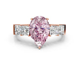 Rose gold Fancy Pink Pear Cut Solitaire Princess Side Stone Engraved Band Prong Setting Ring