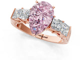 Rose gold Fancy Pink Pear Cut Solitaire Princess Side Stone Engraved Band Prong Setting Ring_1