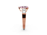 Rose gold Fancy Pink Pear Cut Solitaire Princess Side Stone Engraved Band Prong Setting Ring_2