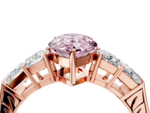 Rose gold Fancy Pink Pear Cut Solitaire Princess Side Stone Engraved Band Prong Setting Ring_4