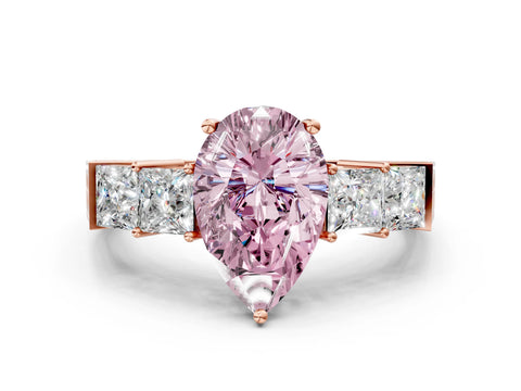 Rose gold Fancy Pink Pear Cut Solitaire Princess Side Stone Engraved Band Prong Setting Ring