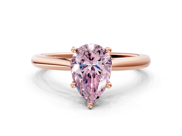 Rose gold Fancy Pink Pear  Cut Solitaire Ring with Cathedral Band and Four-Prong Setting