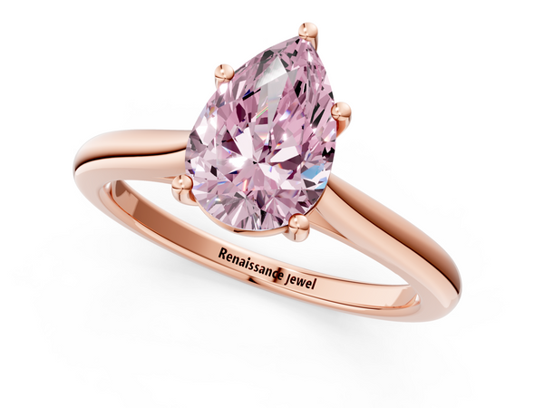 Rose gold Fancy Pink Pear  Cut Solitaire Ring with Cathedral Band and Four-Prong Setting
