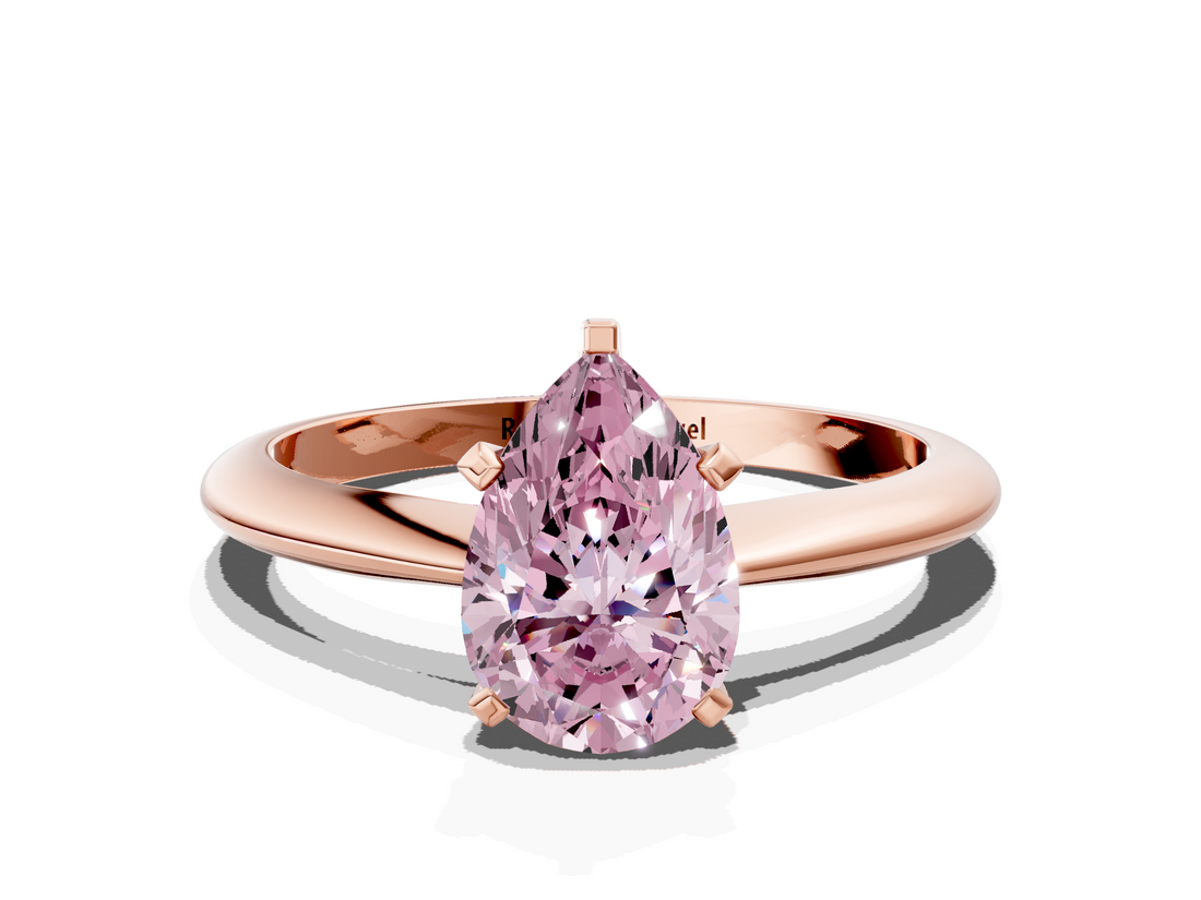 Rose gold Fancy Pink Pear  Cut Solitaire Ring with Four-Prong Setting on a Classic Band_30