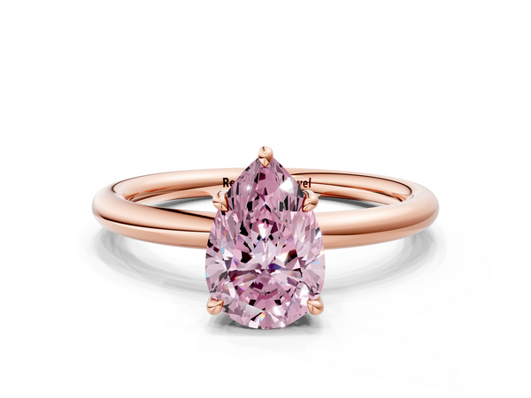 Rose gold Fancy Pink Pear Cut Diamond Solitaire Ring with Thin Band and Four-Prong Setting
