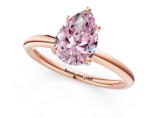 Rose gold Fancy Pink Pear Cut Diamond Solitaire Ring with Thin Band and Four-Prong Setting