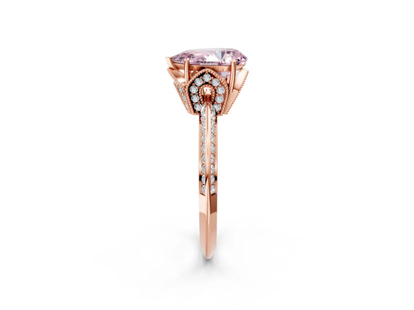 Rose Gold Pear-Shaped Graduated Pave Engagement Ring Setting for Fancy Pink Center