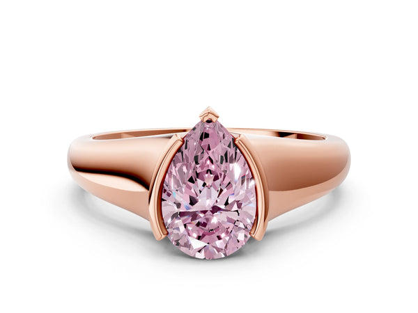 Rose gold Fancy Pink Pear Cut Solitaire Tension Set Diamond Ring with Split Shank Band