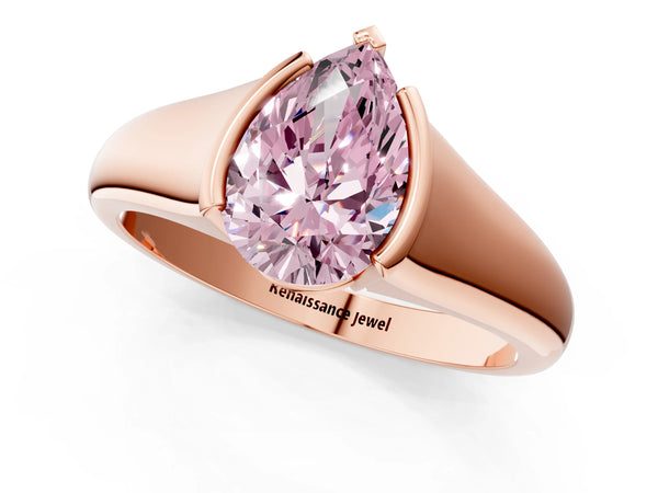 Rose gold Fancy Pink Pear Cut Solitaire Tension Set Diamond Ring with Split Shank Band