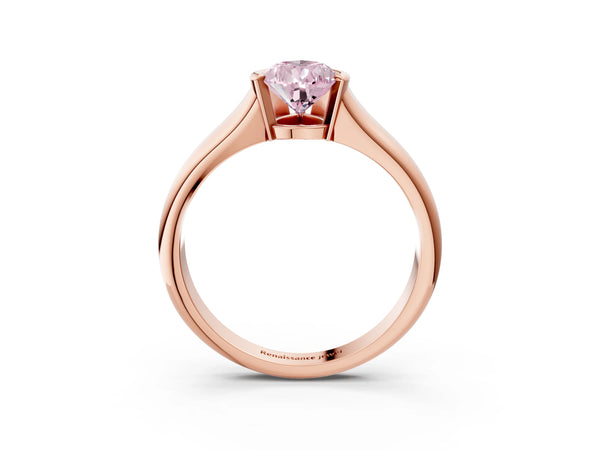 Rose gold Fancy Pink Pear Cut Solitaire Tension Set Diamond Ring with Split Shank Band