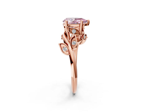 Rose gold Fancy Pink Pear Cut Solitaire Twist Engagement Ring with Leaf Accents and Prong Setting_14