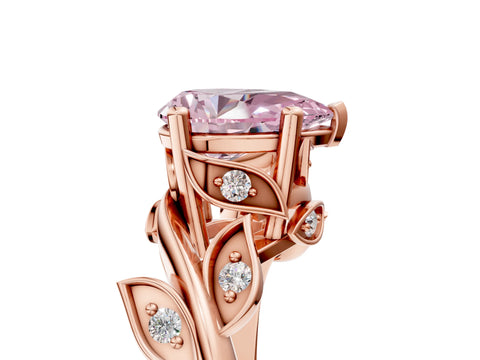 Rose gold Fancy Pink Pear Cut Solitaire Twist Engagement Ring with Leaf Accents and Prong Setting_17