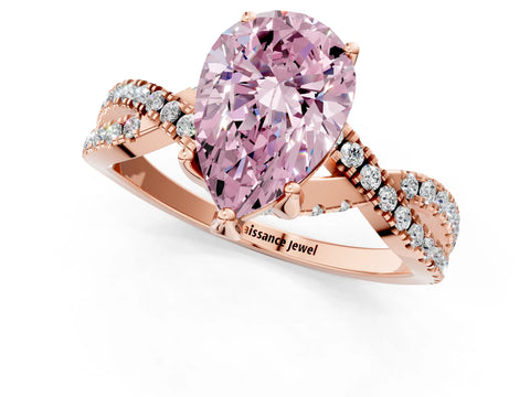 Rose gold Fancy Pink Pear Cut Solitaire Twist Pave Diamond Engagement Ring with Prong Setting_1