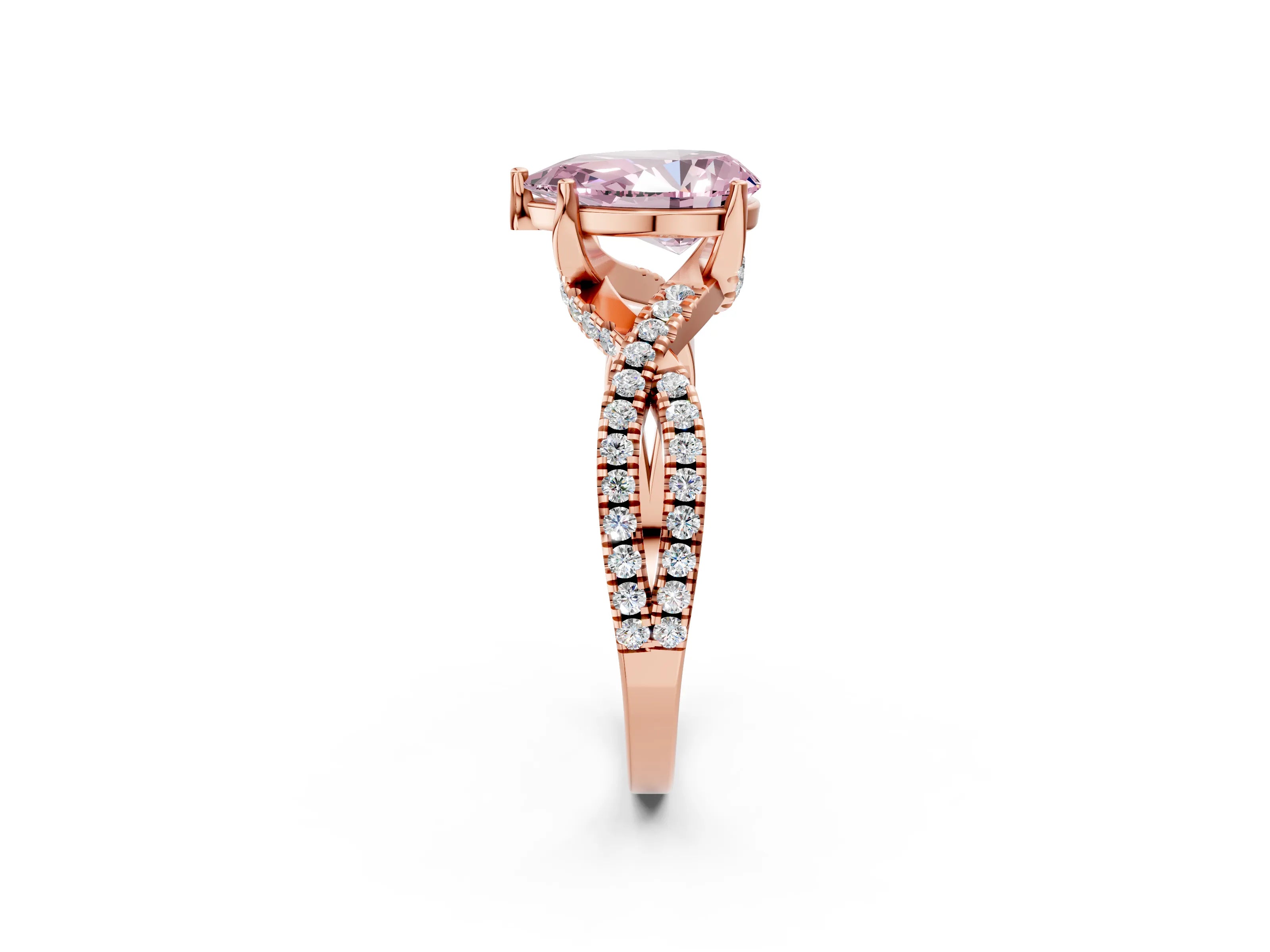 Rose gold Fancy Pink Pear Cut Solitaire Twist Pave Diamond Engagement Ring with Prong Setting_2