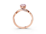 Rose gold Fancy Pink Pear Cut Solitaire Twist Pave Diamond Engagement Ring with Prong Setting_3