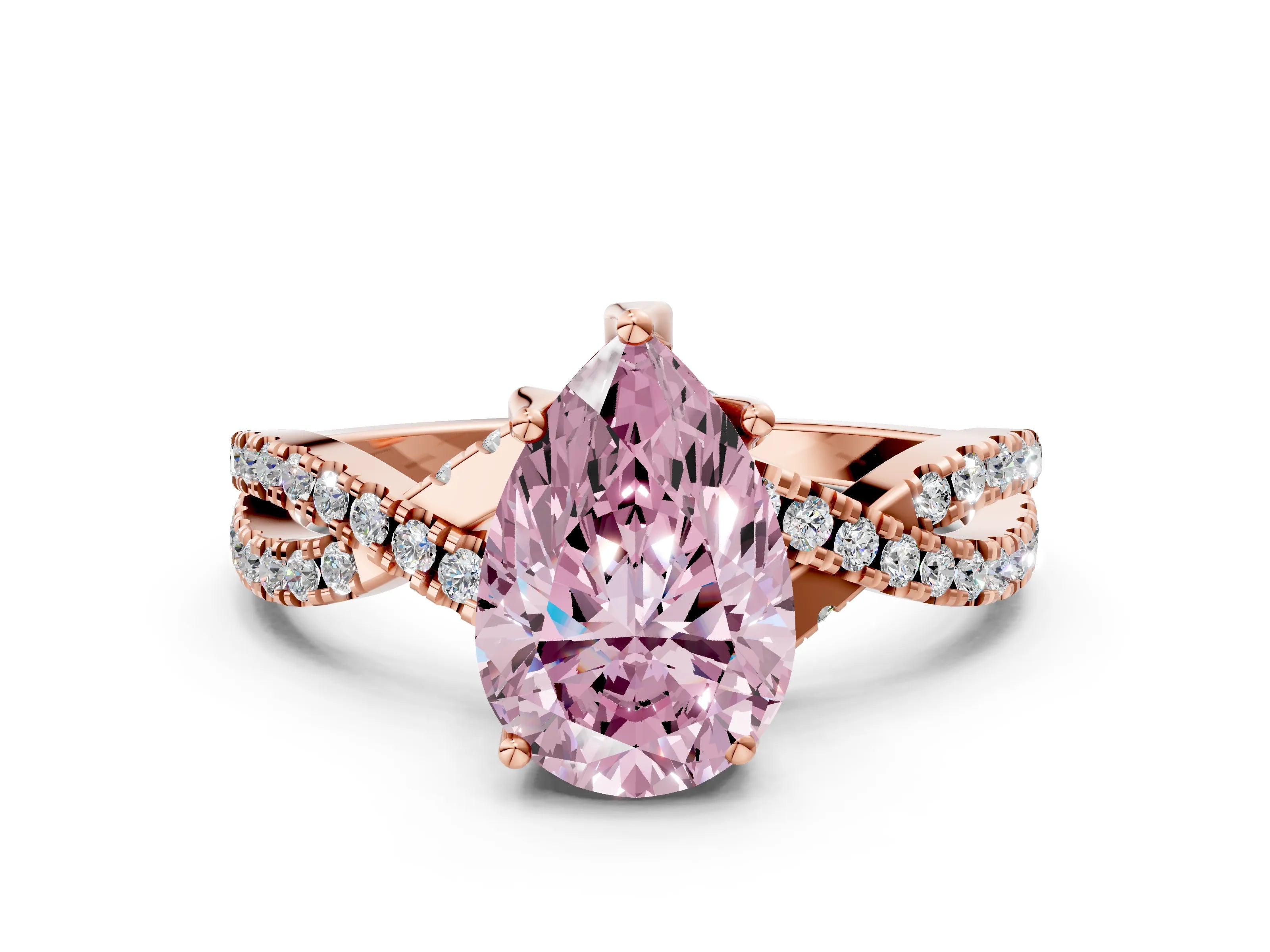 Rose gold Fancy Pink Pear Cut Solitaire Twist Pave Diamond Engagement Ring with Prong Setting_36