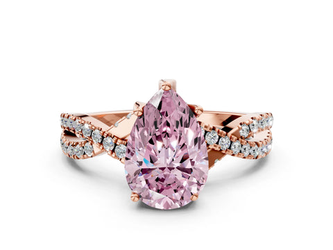 Rose gold Fancy Pink Pear Cut Solitaire Twist Pave Diamond Engagement Ring with Prong Setting