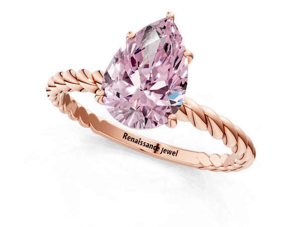 Rose gold Fancy Pink Pear Cut Solitaire Twisted Band 4-Prong Ring