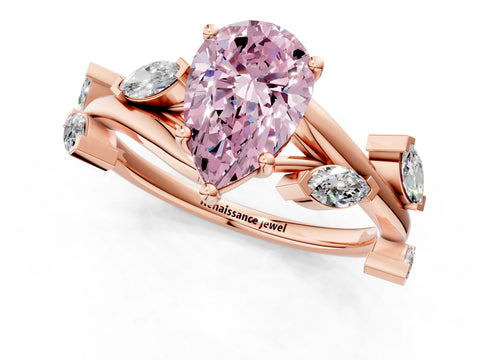 Rose gold Fancy Pink Pear Cut Solitaire Twisted Band Marquise Accent Prong Setting Ring_1