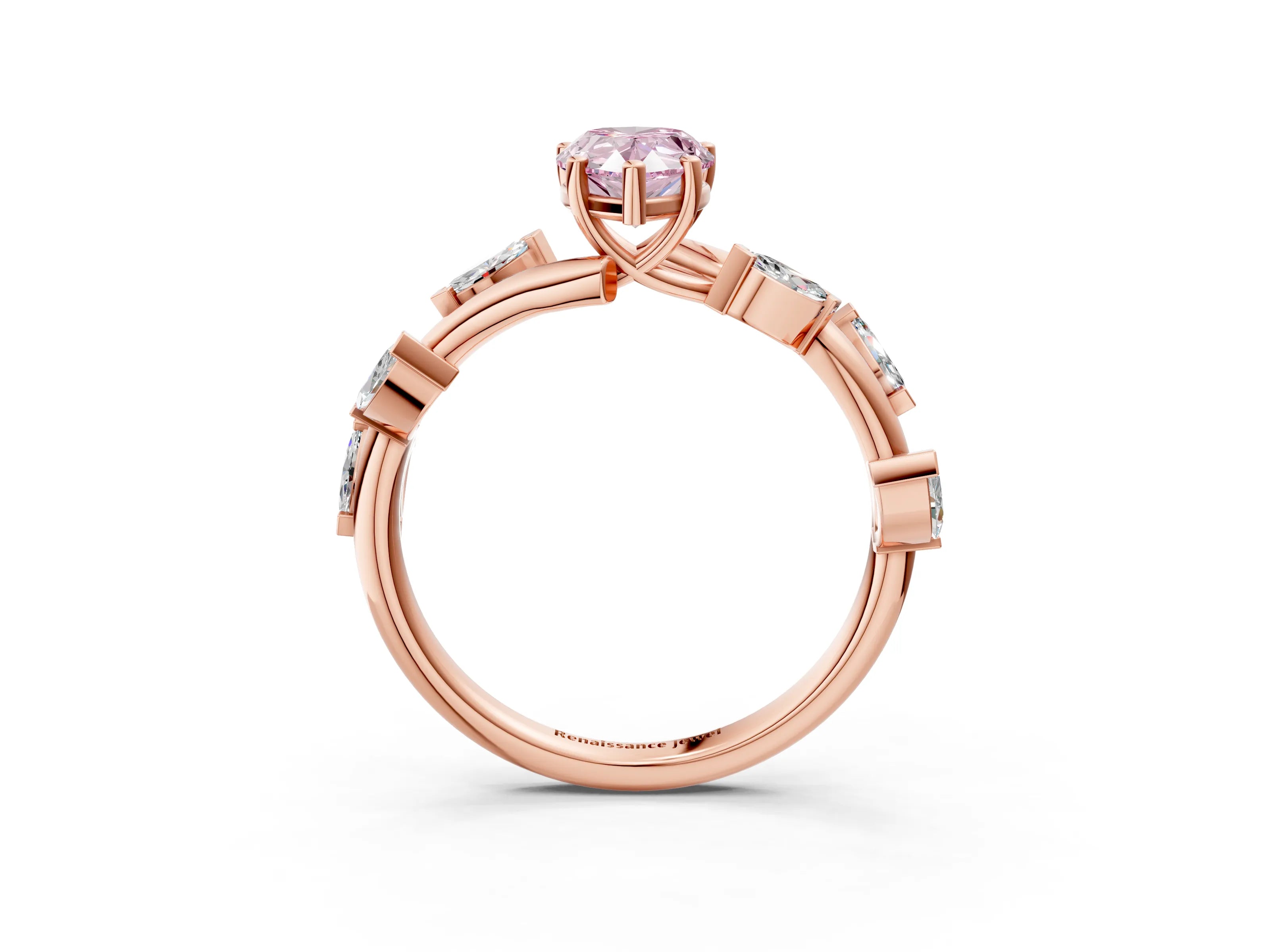 Rose gold Fancy Pink Pear Cut Solitaire Twisted Band Marquise Accent Prong Setting Ring_3