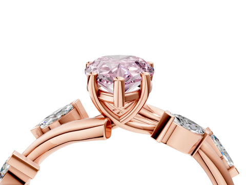 Rose gold Fancy Pink Pear Cut Solitaire Twisted Band Marquise Accent Prong Setting Ring_4