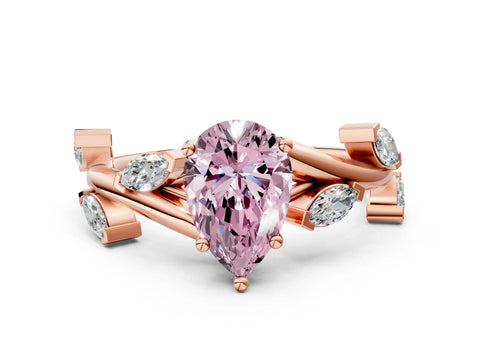 Rose gold Fancy Pink Pear Cut Solitaire Twisted Band Marquise Accent Prong Setting Ring