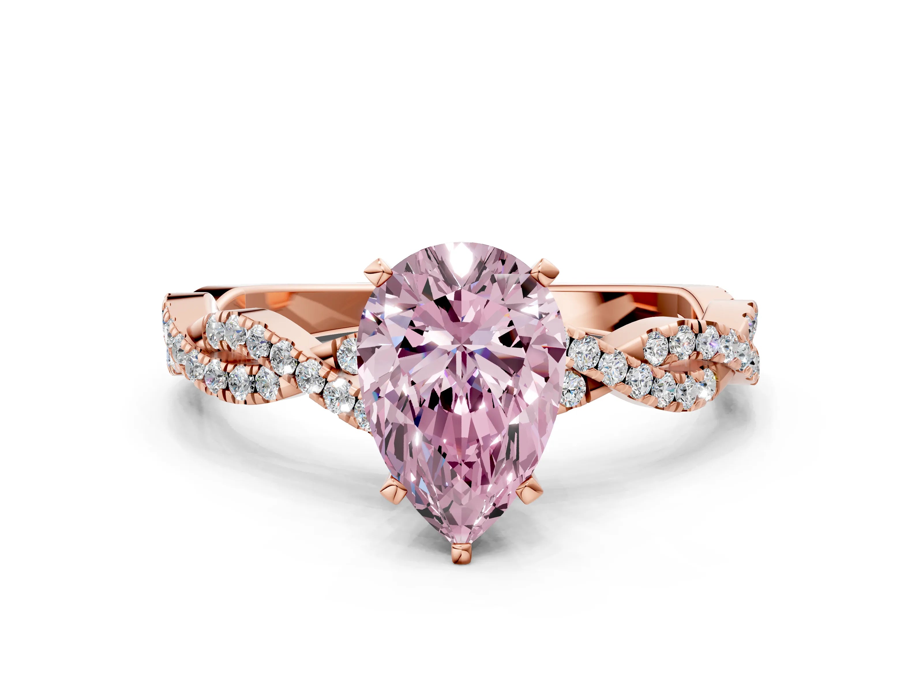 Rose gold Fancy Pink Pear Cut Solitaire Twisted Pave Band with Four-Prong Setting_3