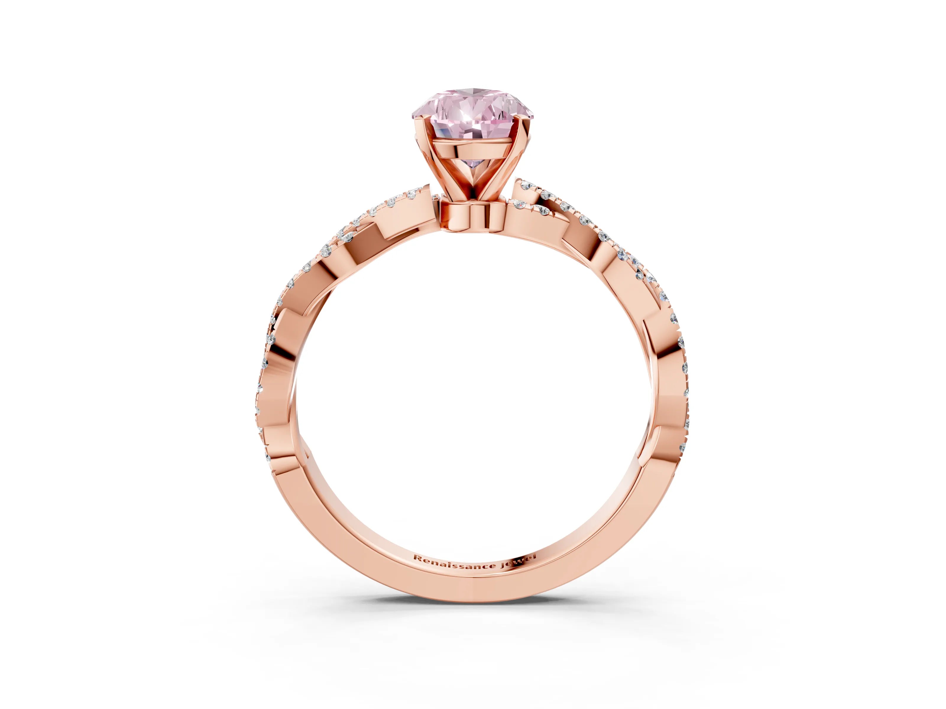 Rose gold Fancy Pink Pear Cut Solitaire Twisted Pave Band with Four-Prong Setting_6